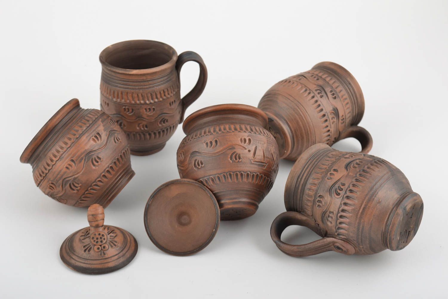 Beautiful handmade ceramic tableware set 5 pieces clay tea set ideas photo 4