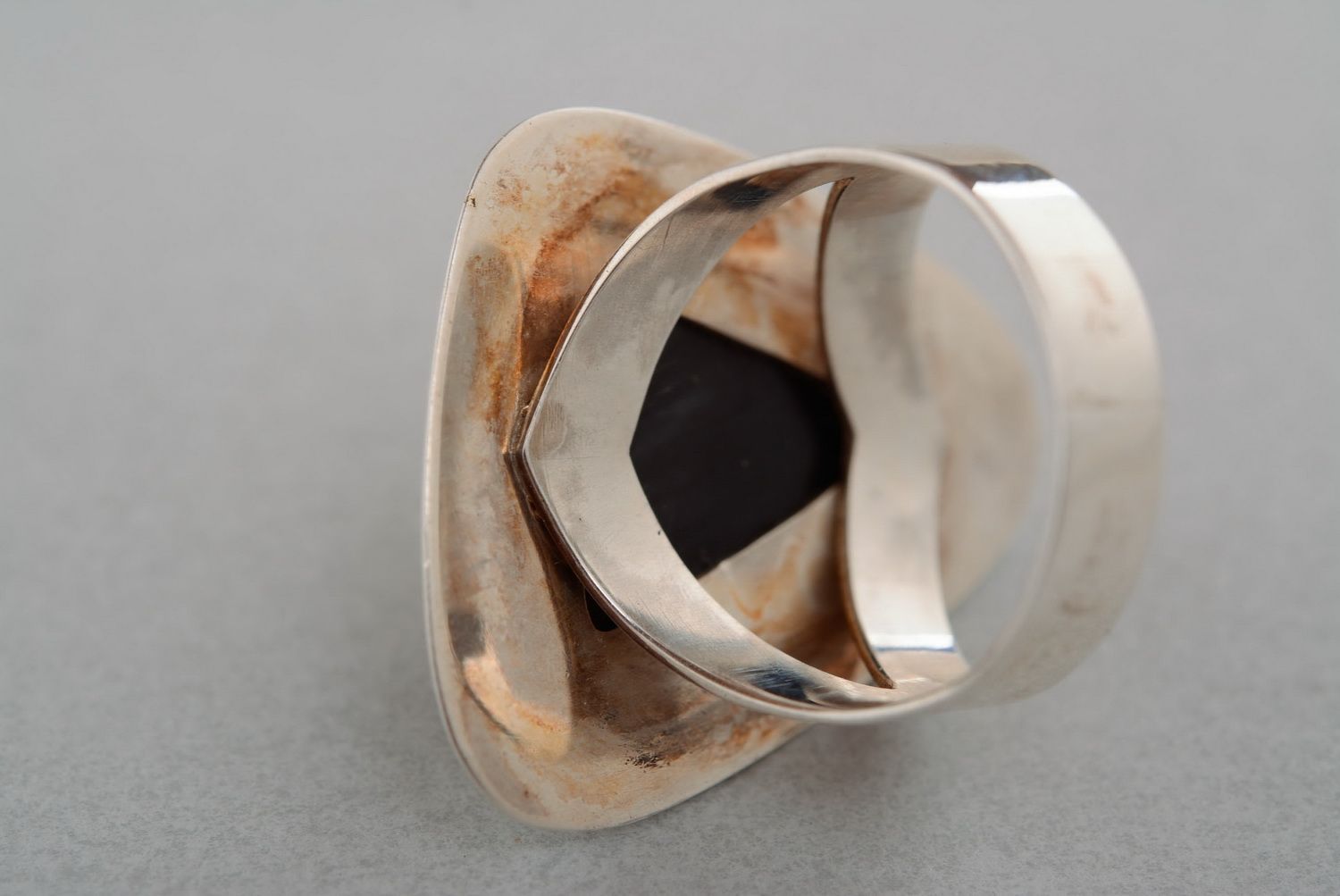 Silver ring with a cow horn photo 4