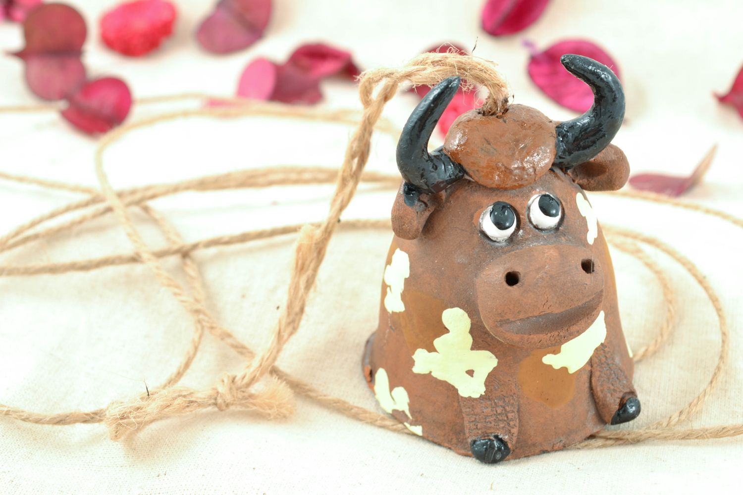 Designer painted ceramic bell in the shape of cow photo 2