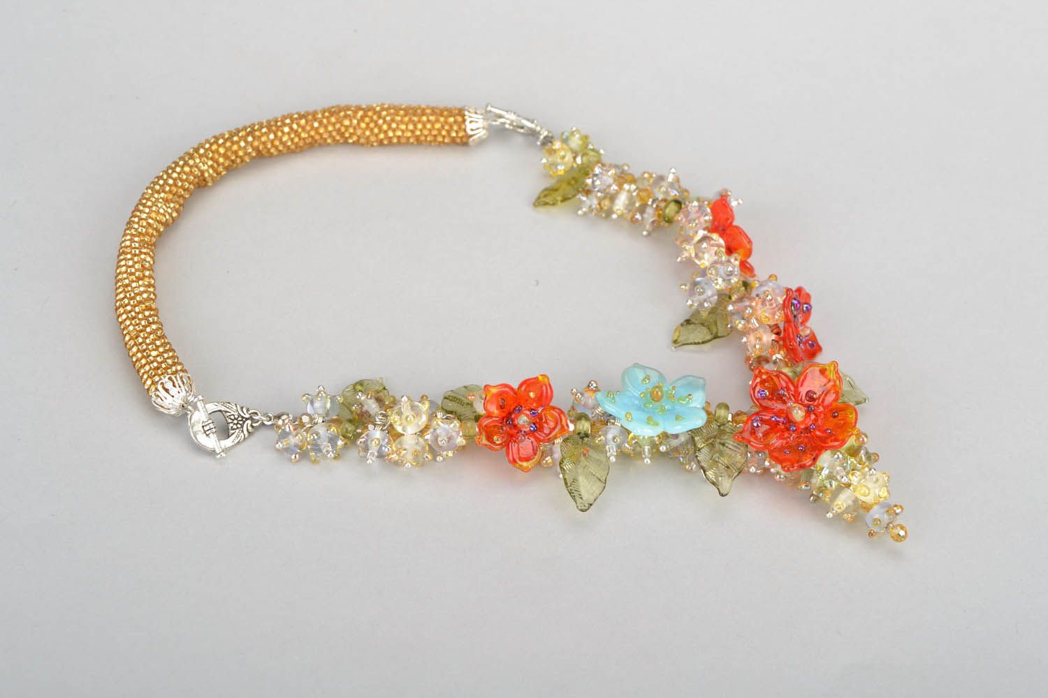 Necklet made of glass and beads Floret photo 3