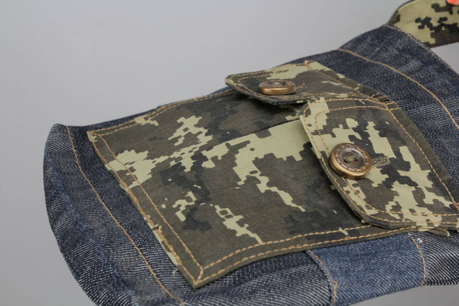 Borsa piccola di jeans fatta a mano borsetta interessante colore di camuffamento foto 4