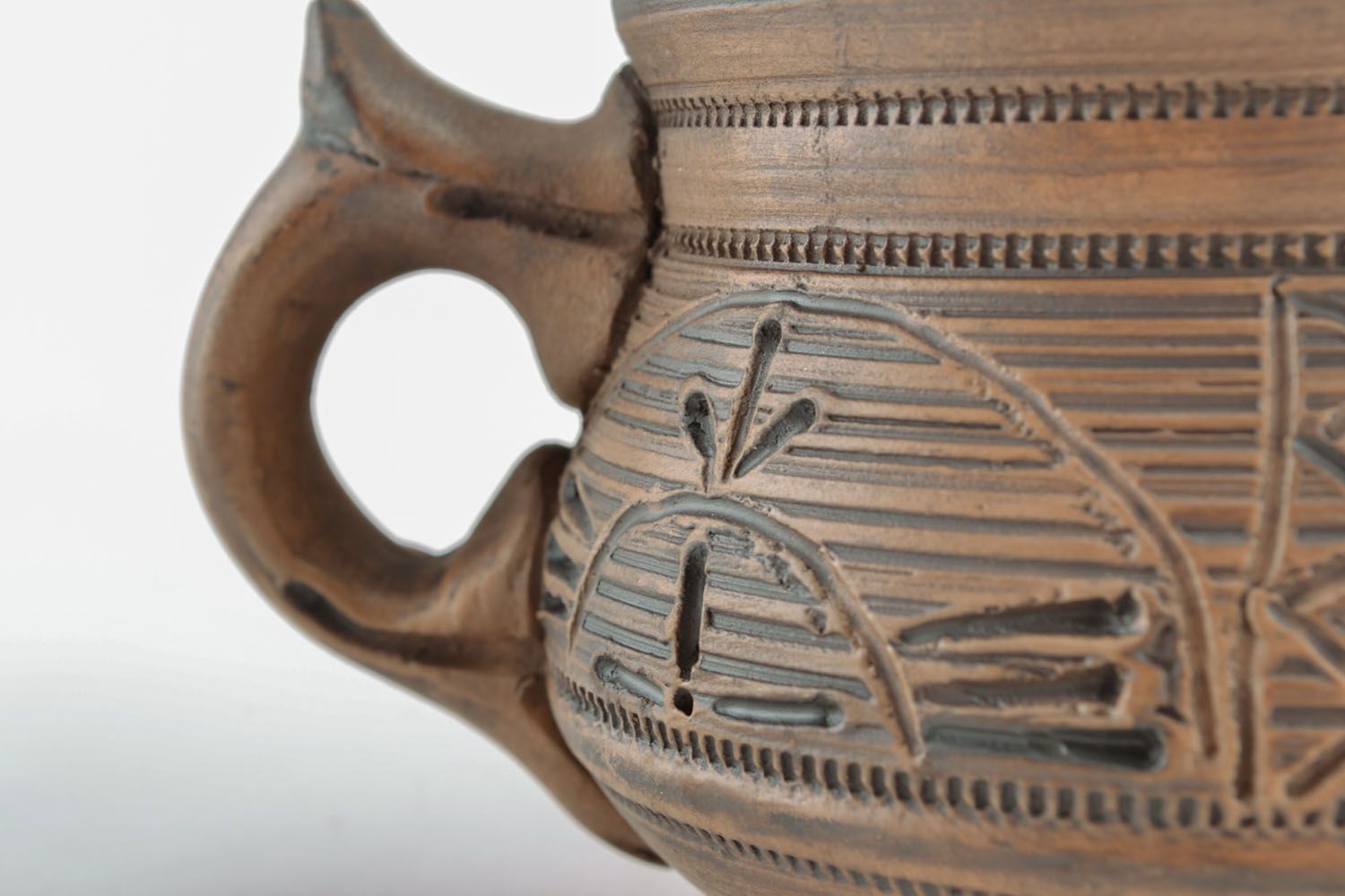 5 oz clay flat coffee cup with handle and Mayan pattern photo 3