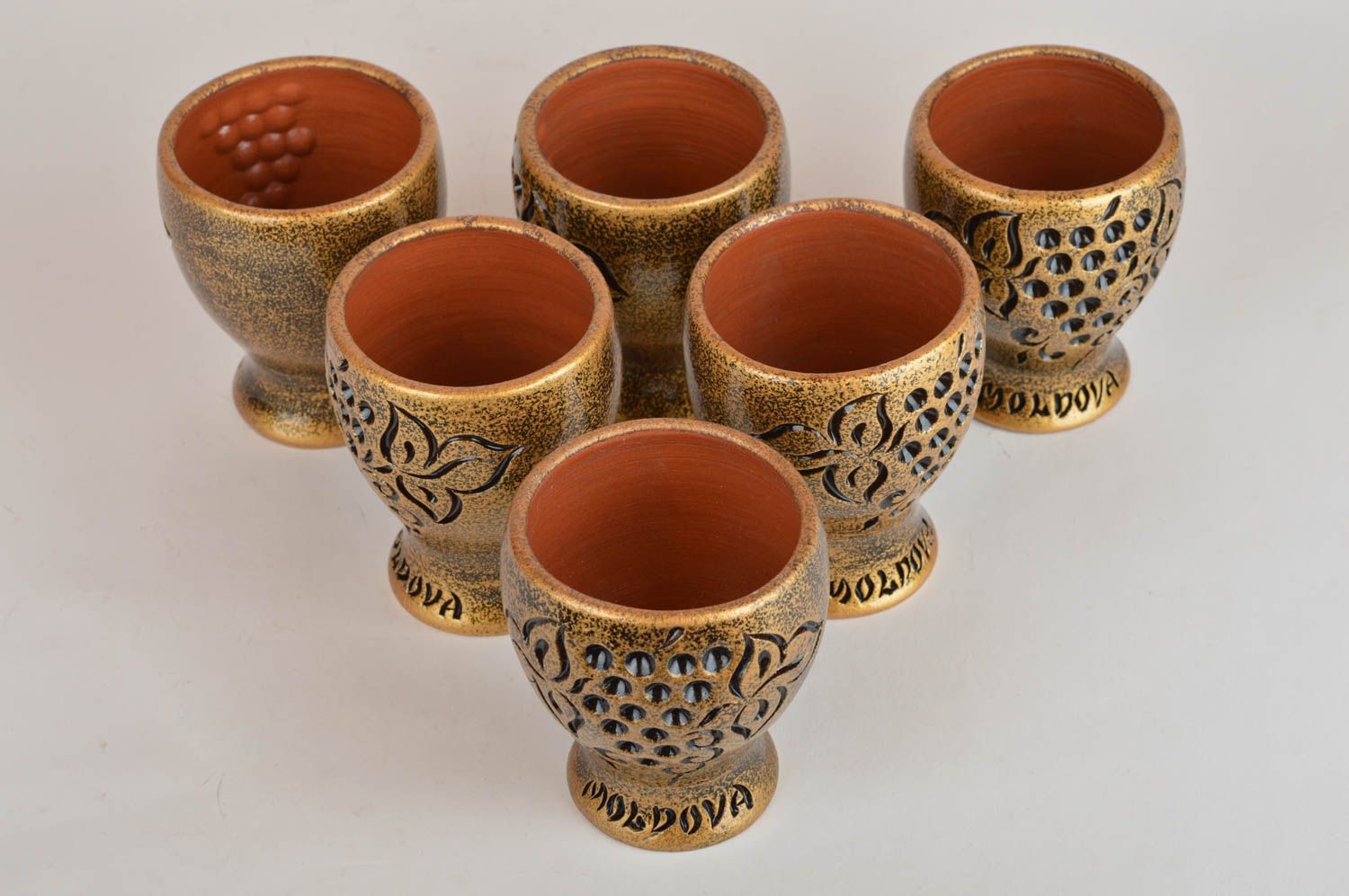Keramik Trinkbecher Set 6 Stück am Stiel grell ungewöhnlich handgeschaffen toll foto 5