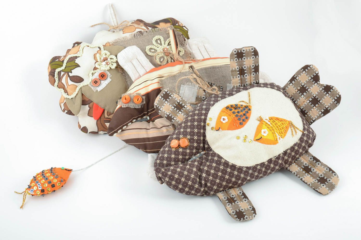 Set of 3 beautiful handmade soft toys with eyelets wall hangings Fish and Lamb photo 5