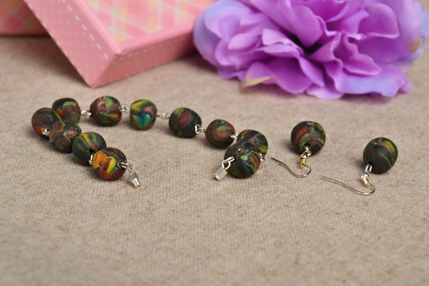 Handmade designer earrings elegant clay bracelet stylish jewelry set gift photo 1