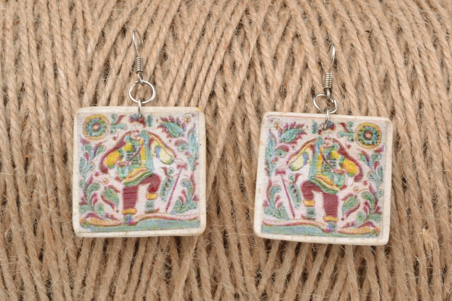 Square polymer clay earrings photo 1