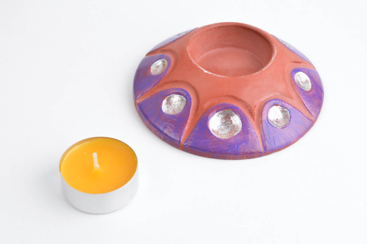 Handmade Deco Teelichthalter bunt Gips Dekoration Tisch Kerzenständer grell bunt foto 2