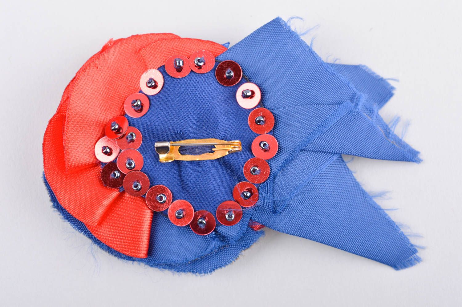 Бошь ручной работы дизайнерская бижутерия сине красная украшение из ткани фото 4
