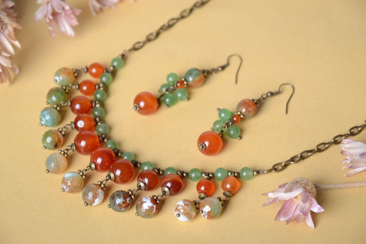 Handmade natural stone jewelry designer tender necklace elegant earrings photo 1