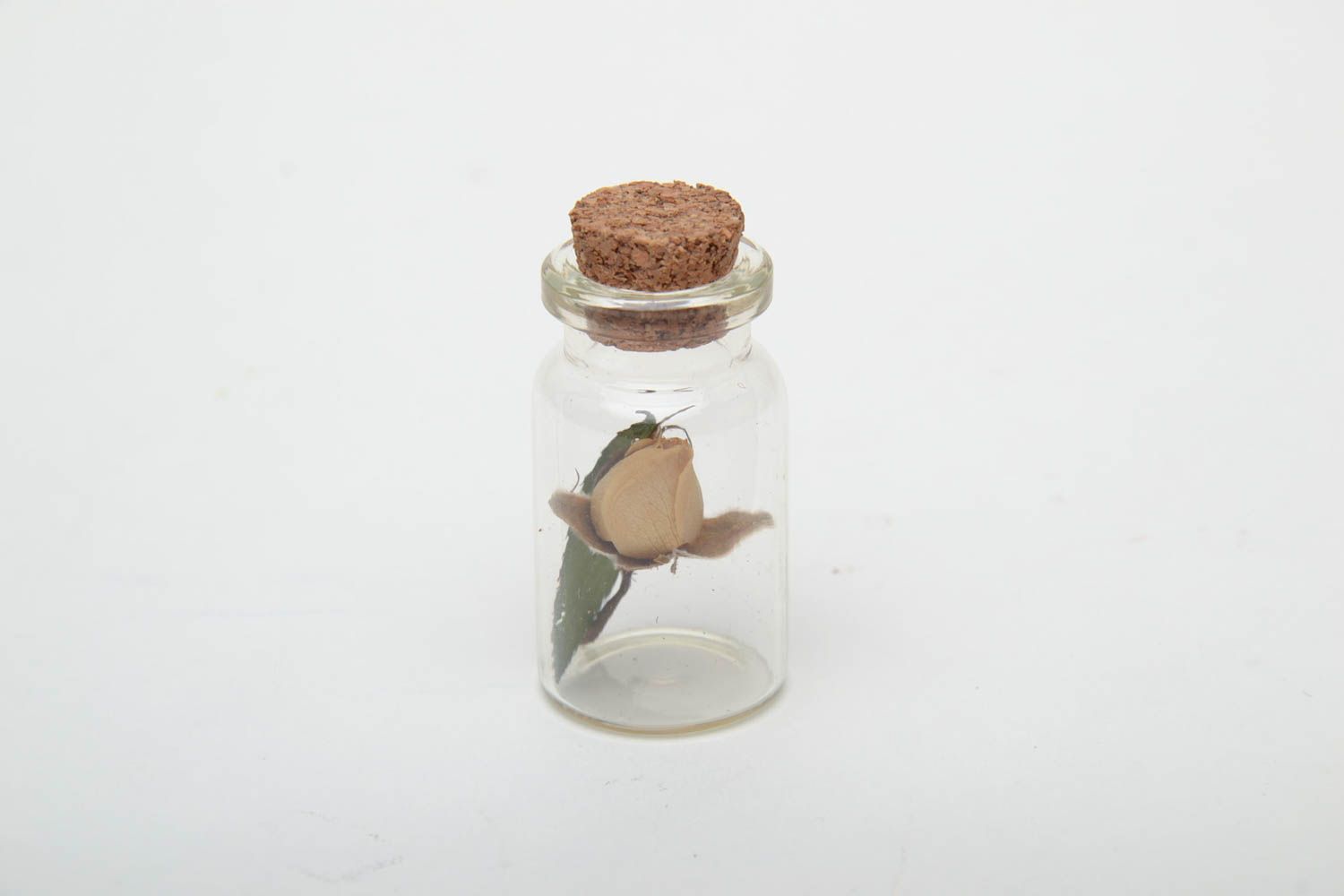 Petite bouteille décorative en verre avec rose séchée photo 3