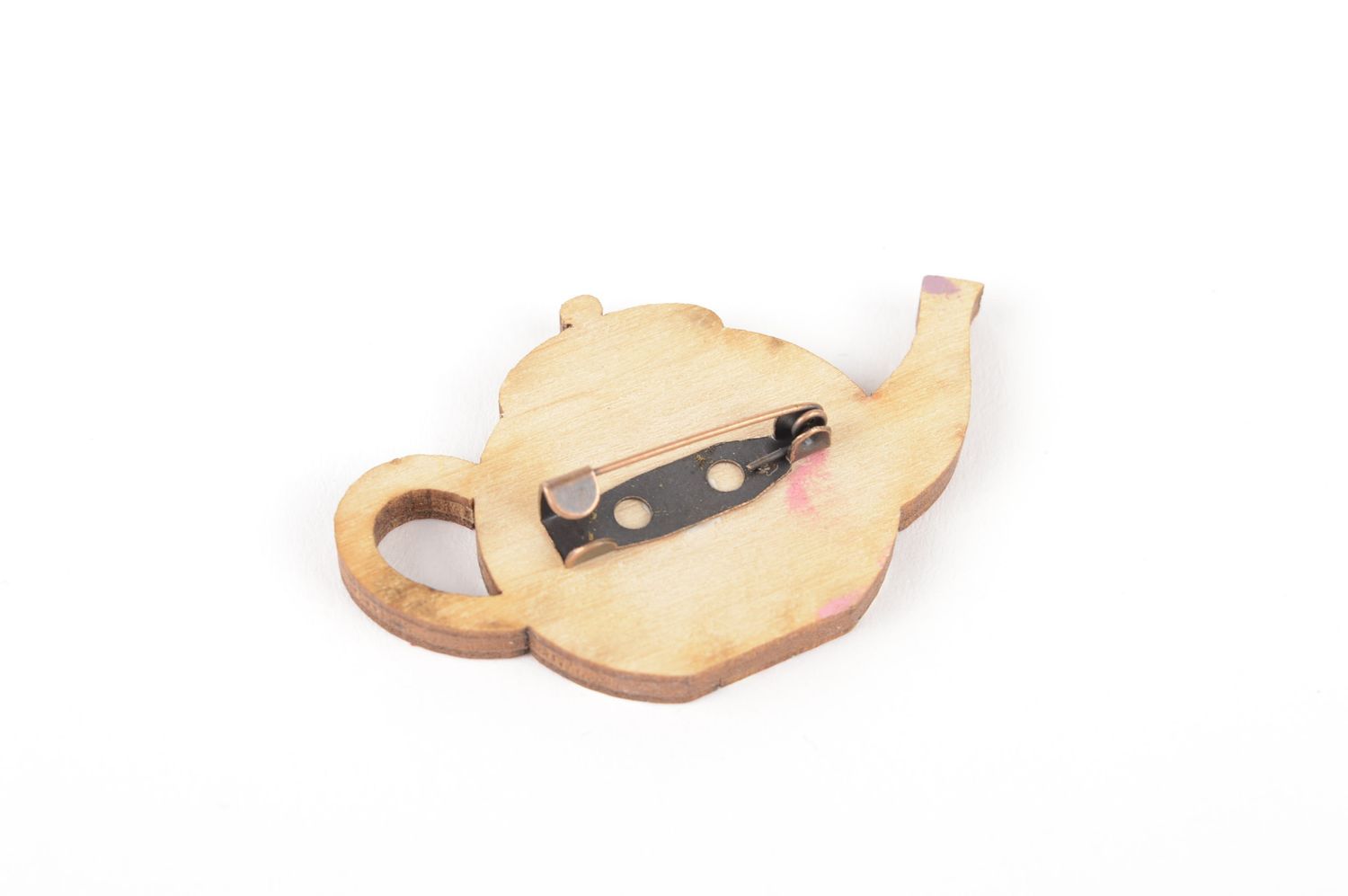 Broche de madera tetera hecho a mano accesorio para ropa bisutería de mujer foto 5