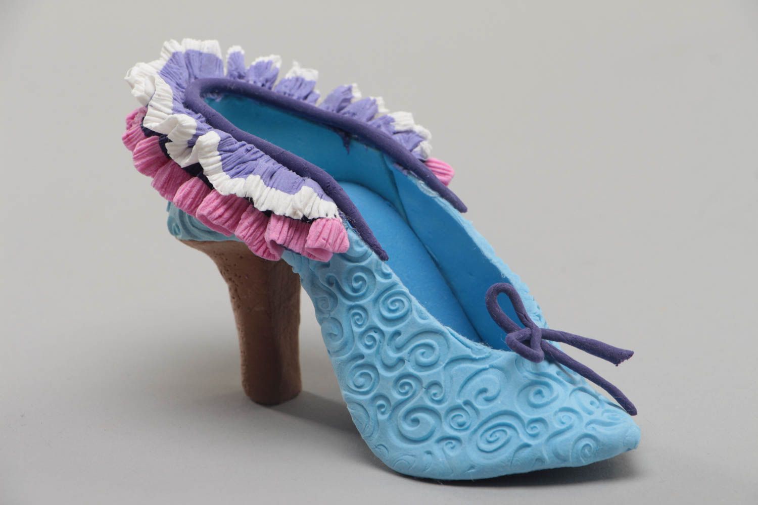 Handmade dekorative Statuette Schuh in Blau klein aus Polymerton Souvenir  foto 3