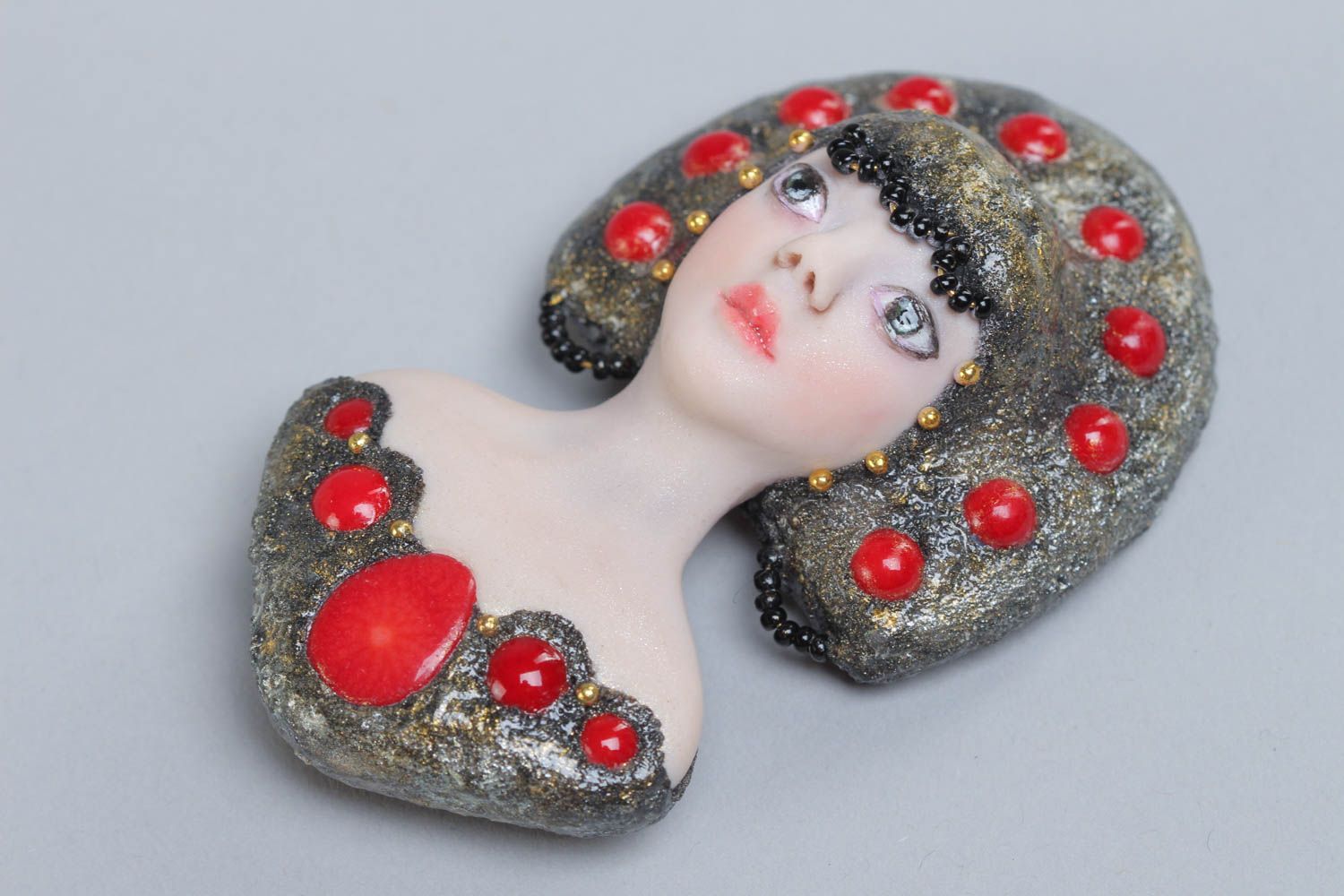 Handcrafted unique designer brooch made of polymer clay for women photo 2
