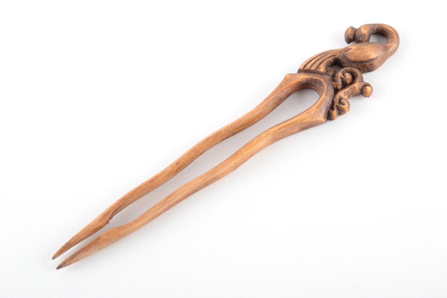 Handmade decorative wooden hair pin with elegant carving in ethnic style photo 2