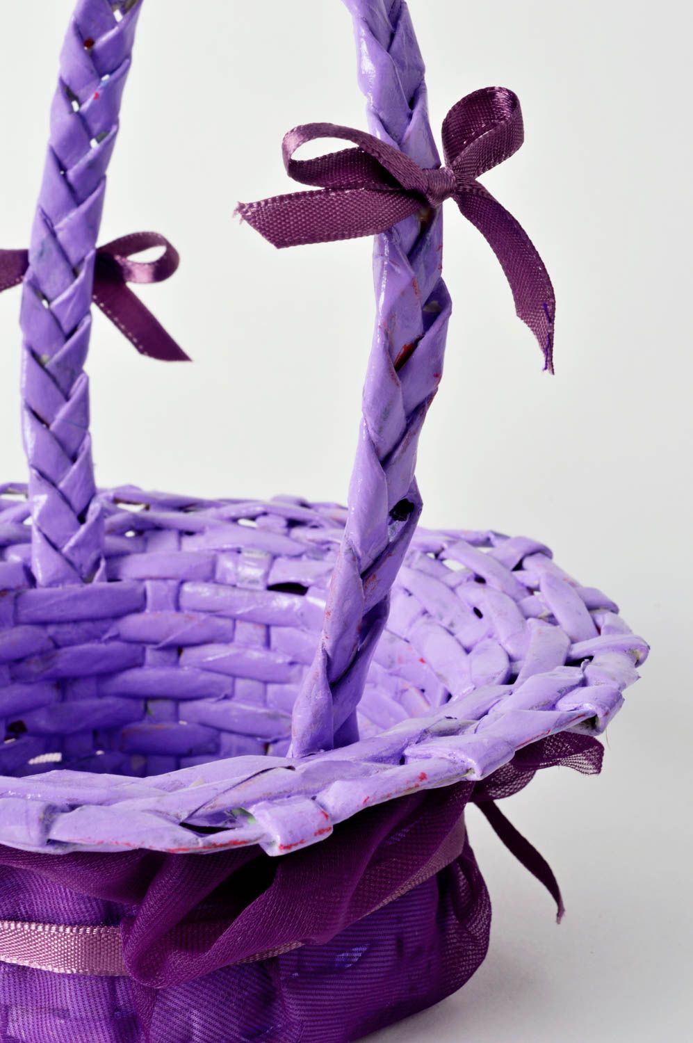 Cesta hecha a mano de mimbre de papel morada regalo para niña decoración de casa foto 5