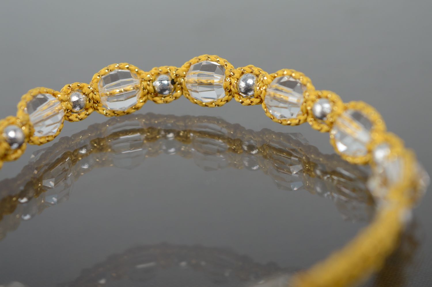 Bracelet en macramé de fil en coton ciré avec perles de cristal fleurs fait main photo 2