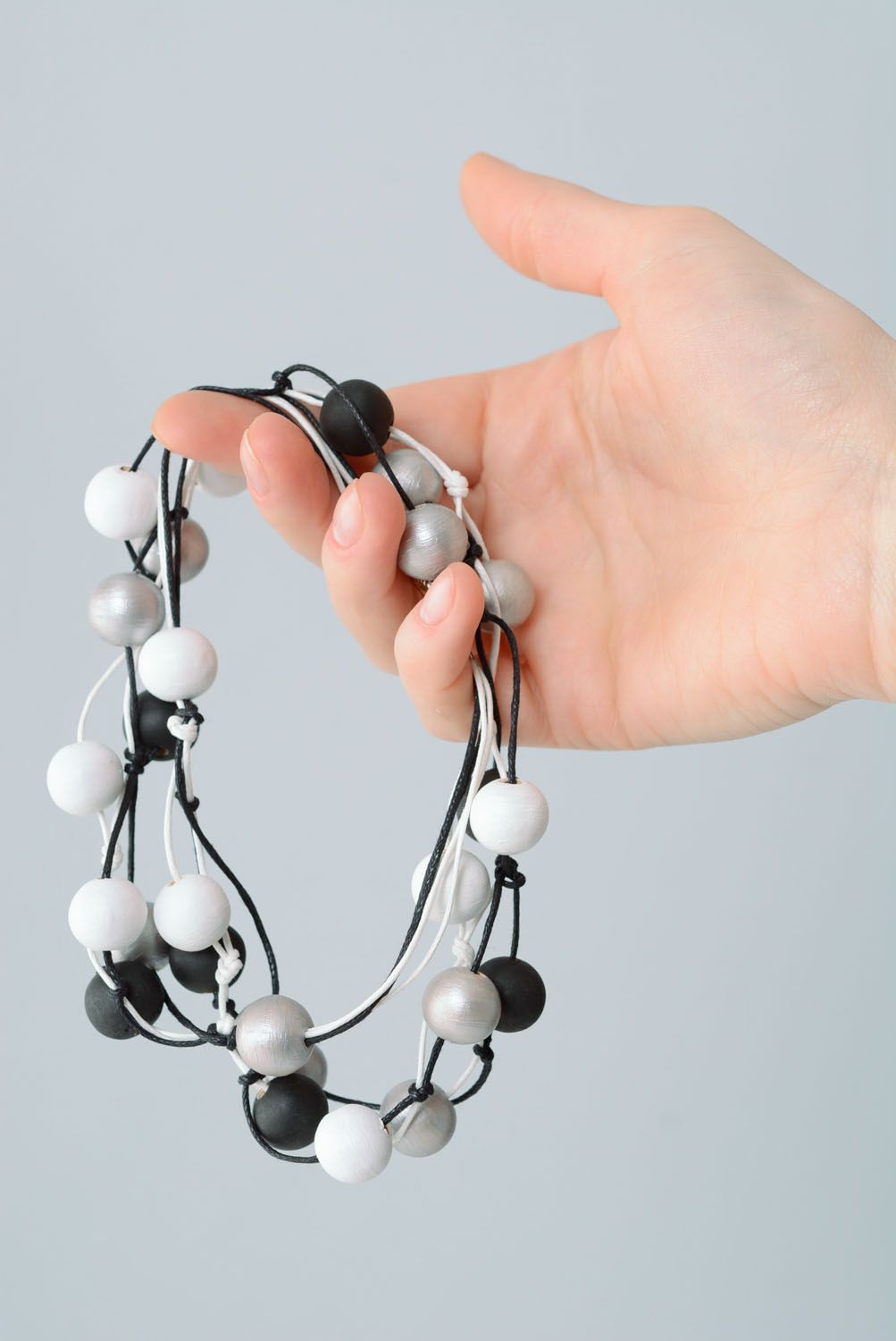 Collana di perle fatta a mano accessori originali da donna laccio di cotone foto 4