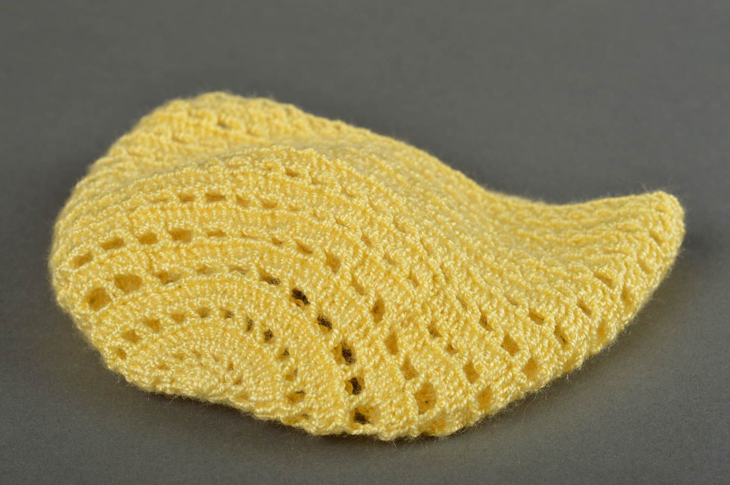 Bonnet tricot fait main Bonnet fille jaune léger d'été Vêtement enfant photo 5