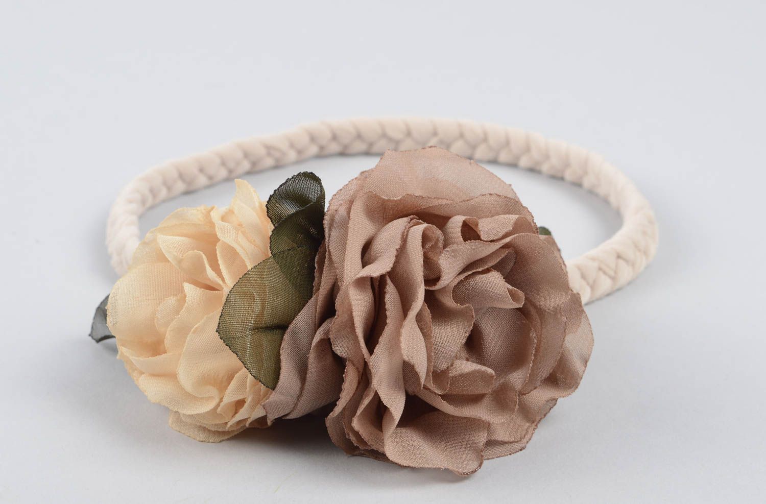 Braun beige Blumen Haarband handmade Designer Schmuck Accessoire für Haare foto 5