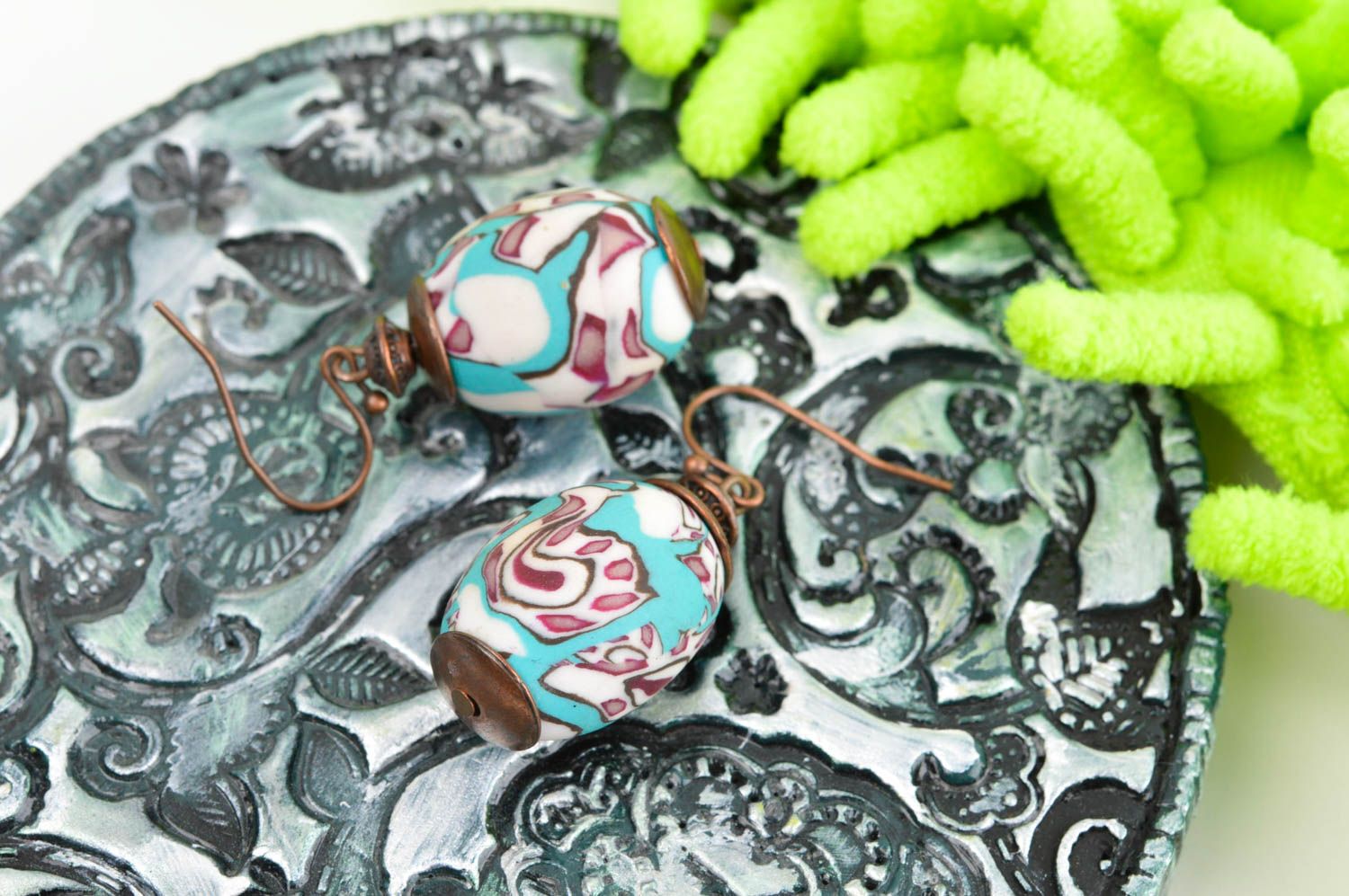 Polymer clay earrings with charms handmade earrings long earrings gift for girl photo 1