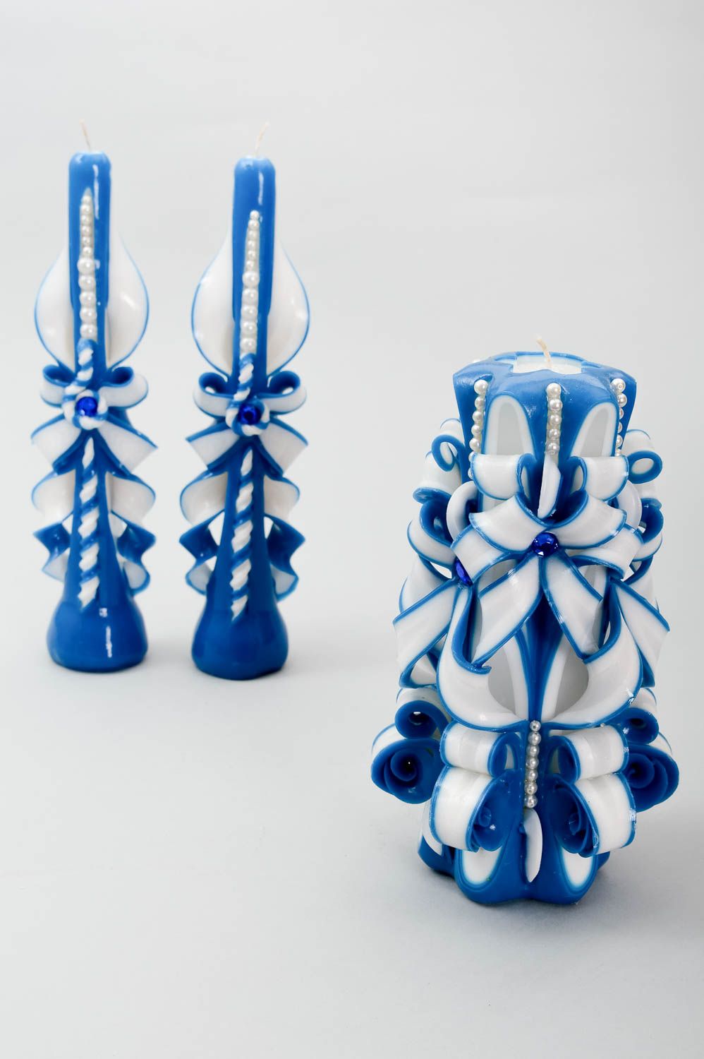 Velas de parafina azules hechas a mano elementos decorativos regalo original foto 2