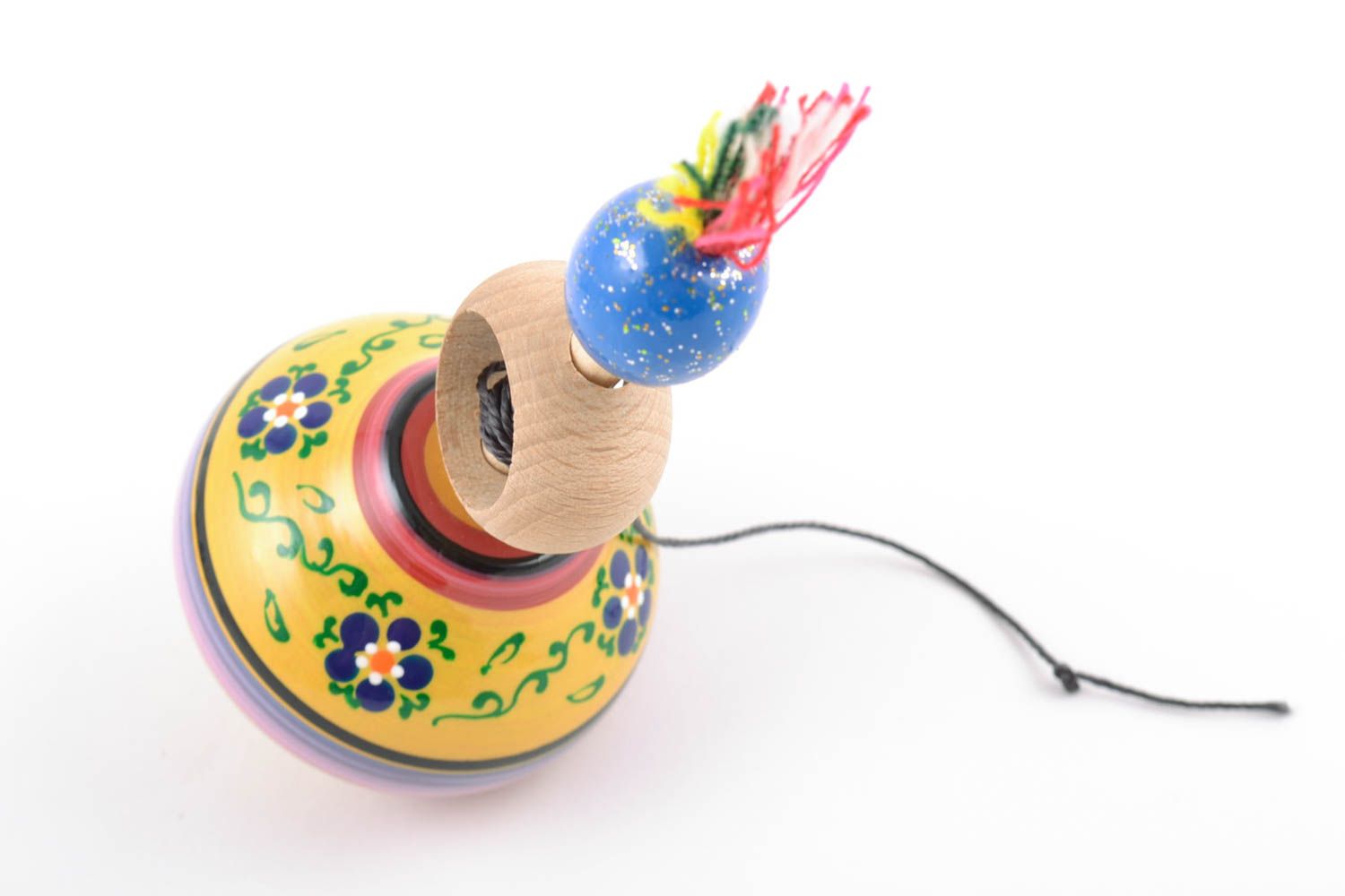 Toupie faite main en bois originale peinte multicolore rayée jouet pour enfant photo 5