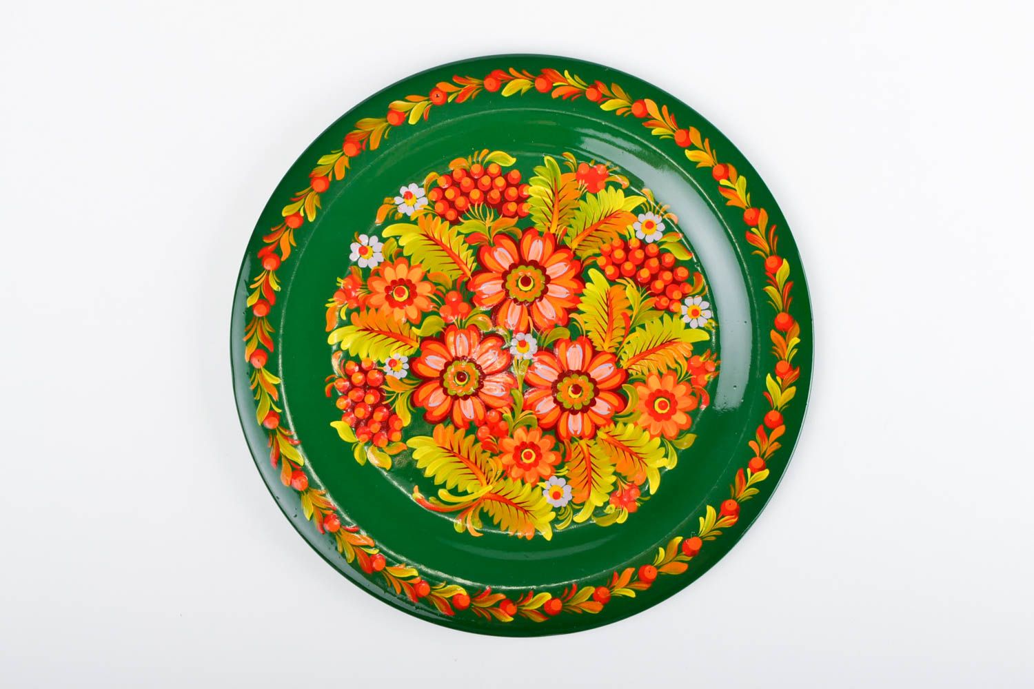Декор на стену ручная работа декоративная тарелка зеленая расписная посуда фото 4