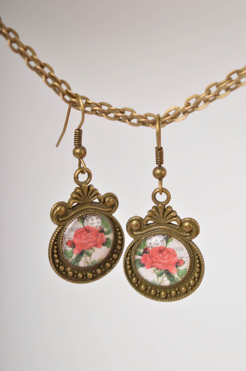 Handmade Modeschmuck Ohrringe Geschenk für Frau Metall Schmuck mit Print Vintage foto 5