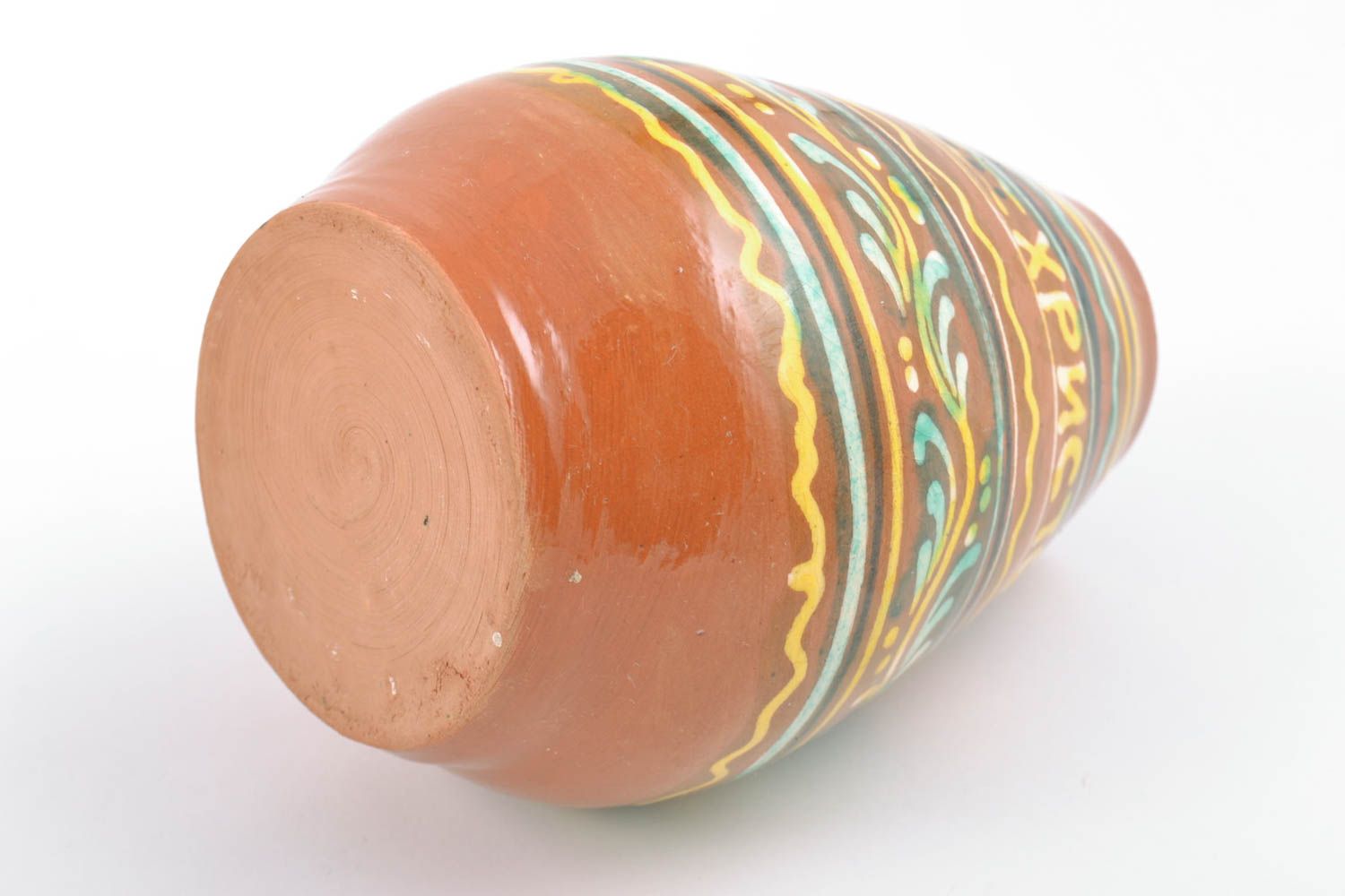 Handgemachte farbige bemalte Vase aus Ton mit Bemalung und Aufschrift zu Ostern foto 4
