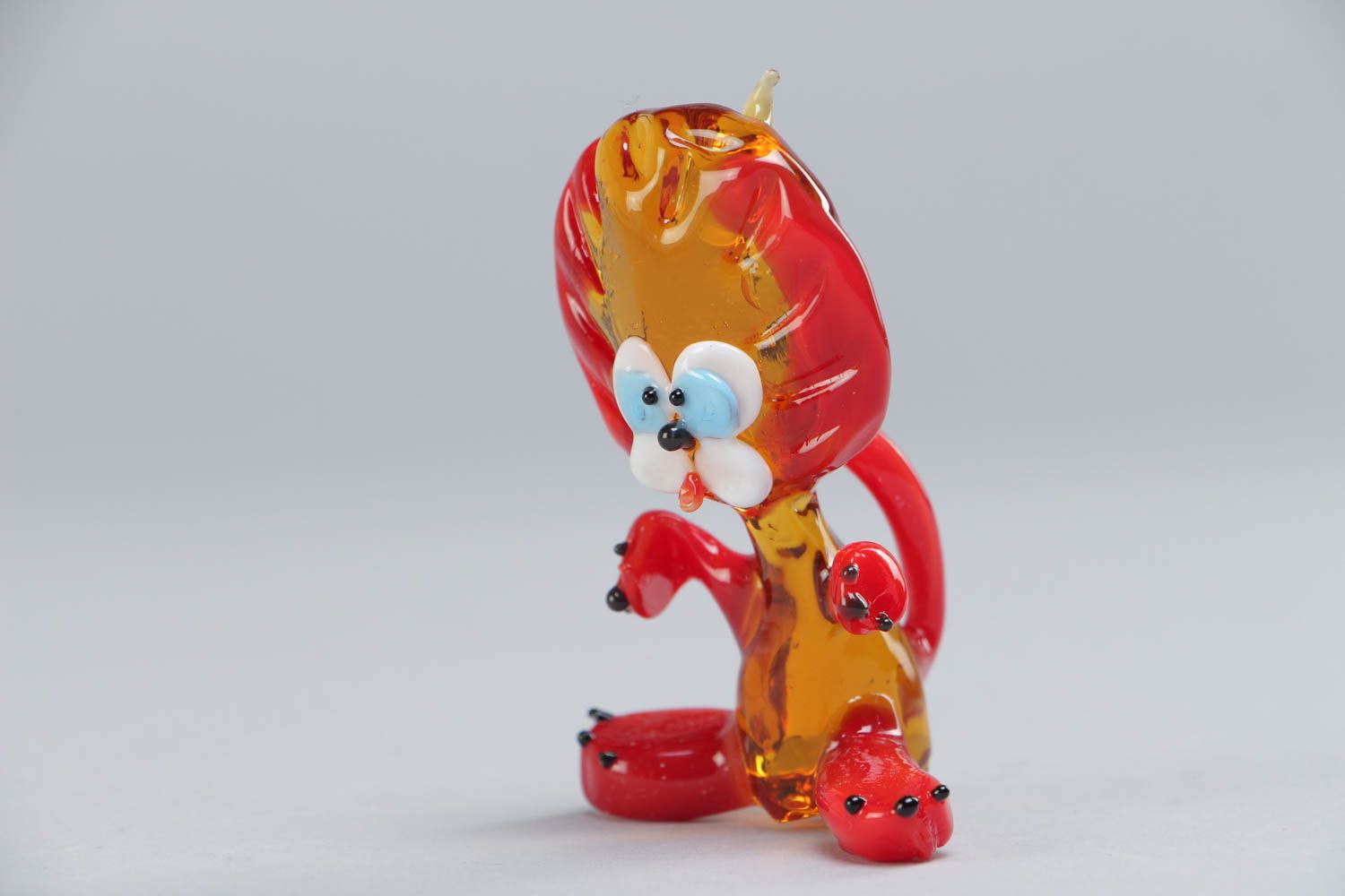 Figurine en verre chalumeau design originale faite main couleur rouge Lion photo 2