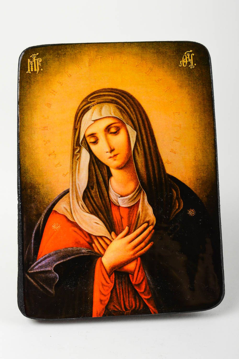 Maria Ikone handgefertigt Holz Ikone religiöses Geschenk schön mit Bemalung foto 4