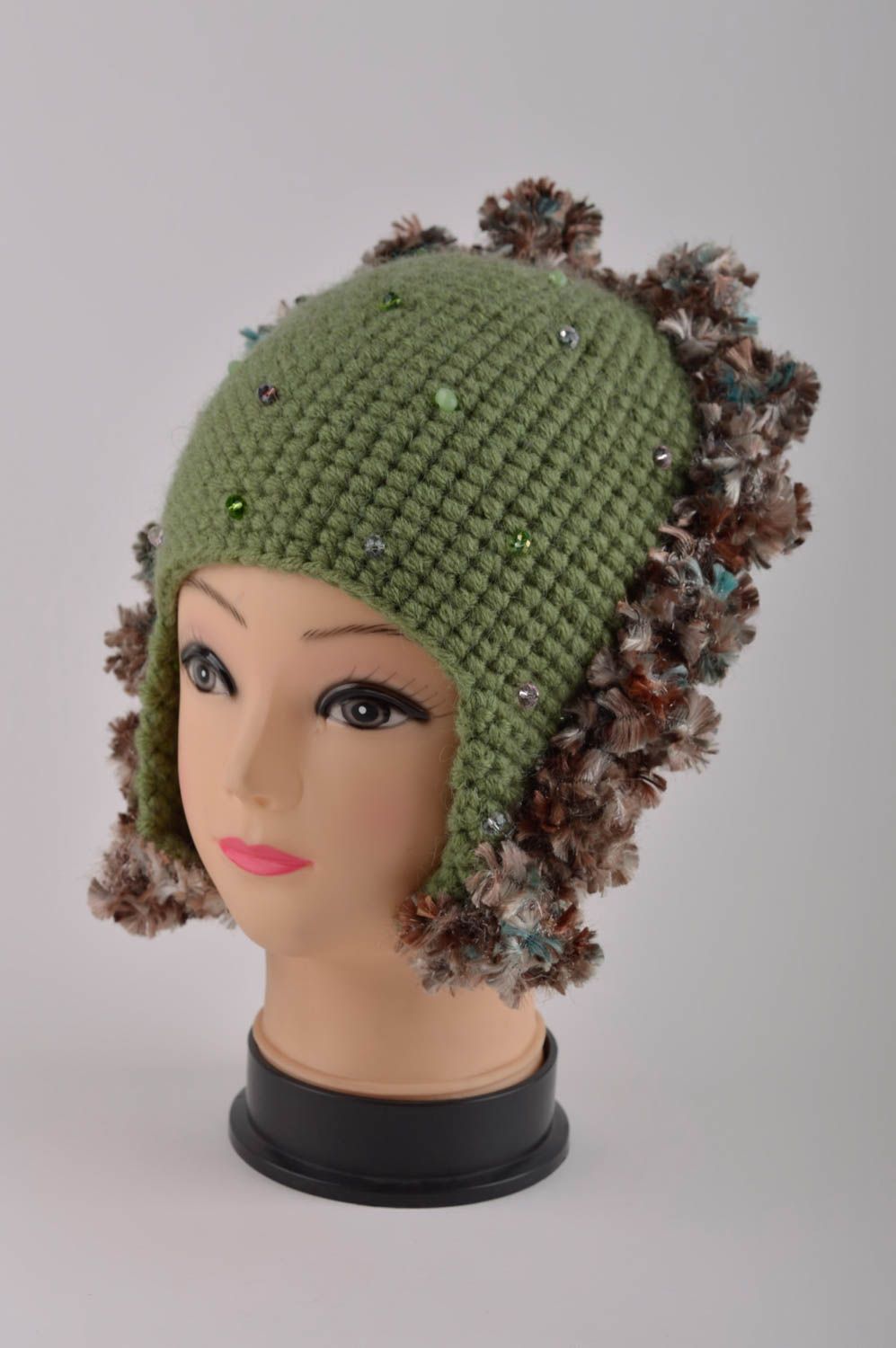 Chapeau cache oreille fait main Bonnet tricoté d'hiver Vêtement pour femme photo 2