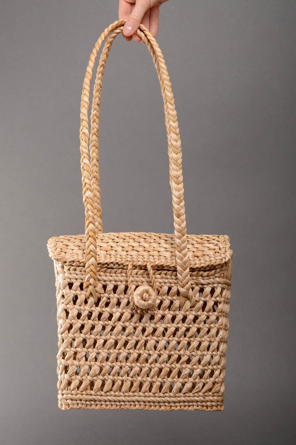Woven reedmace basket purse photo 4