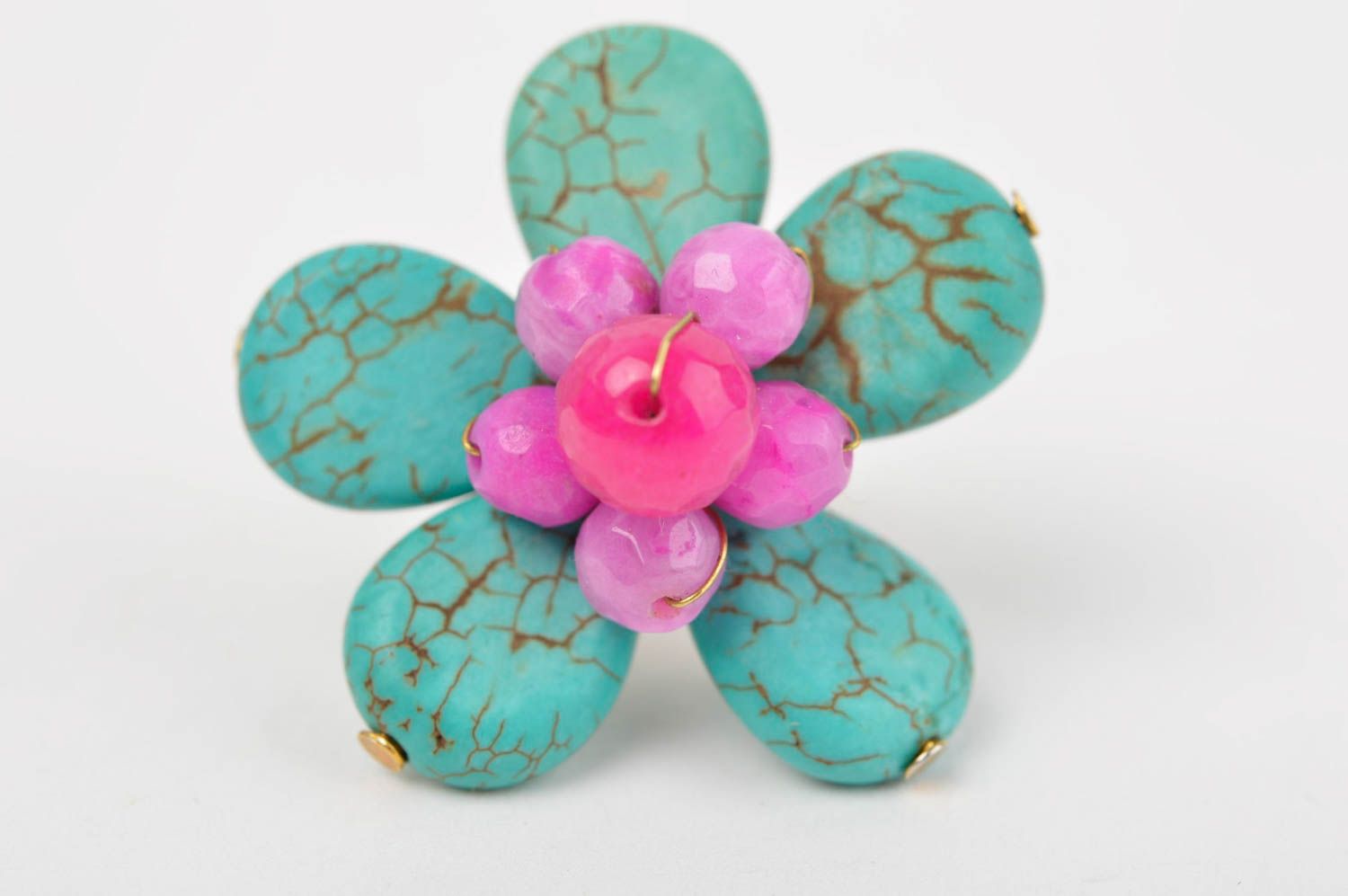 Handmade Blumen Ring Accessoire für Frauen Ring mit Stein Türkis Achat Nephrit foto 5