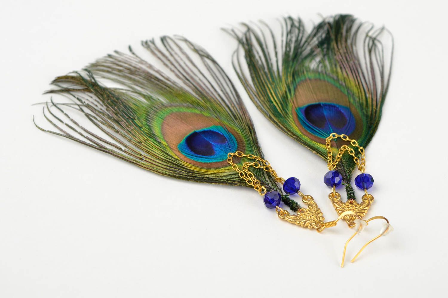 Handmade peacock feather earrings stylish bijouterie unique present for woman photo 4
