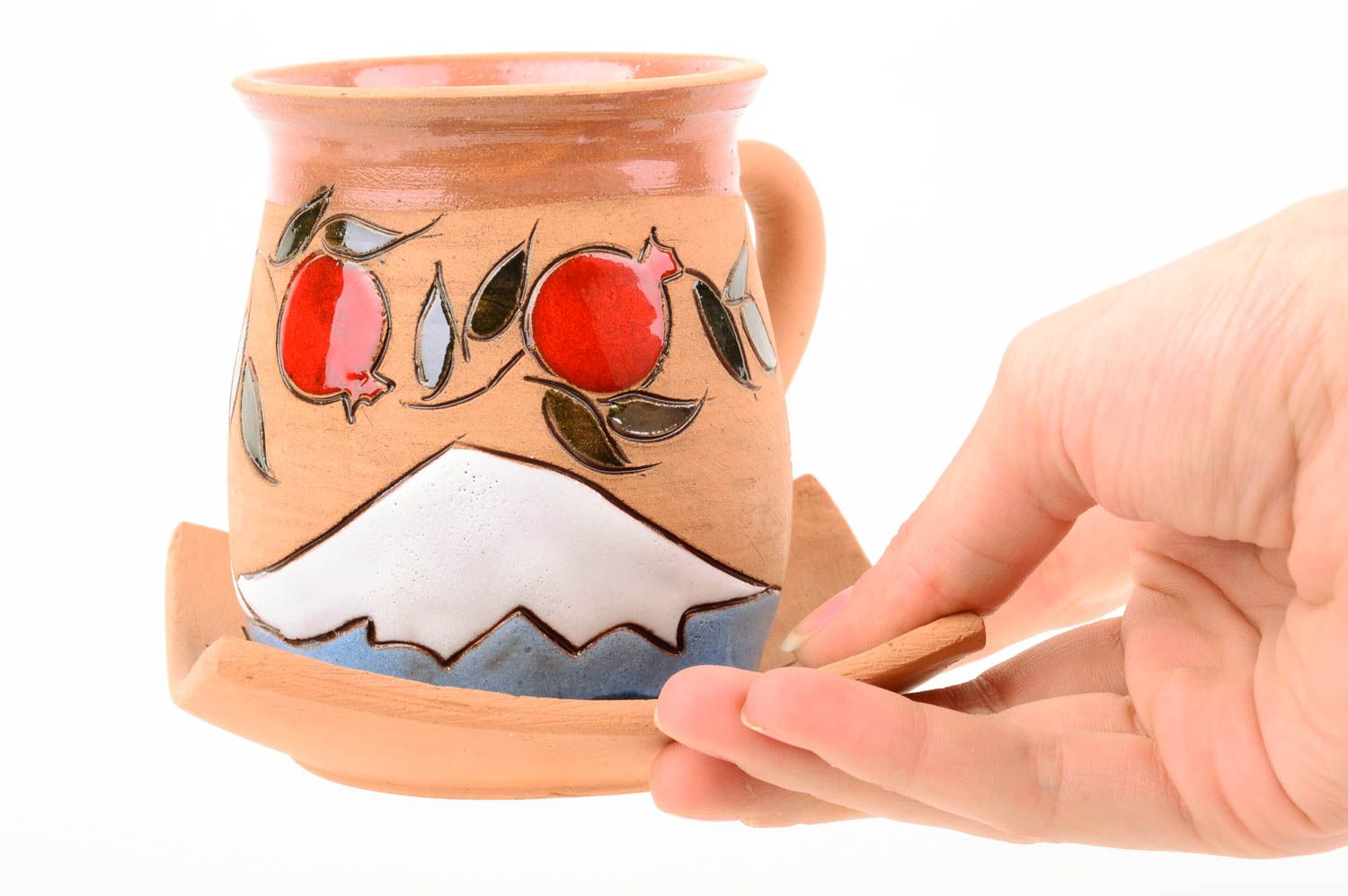 Taza artesanal con platillo de arcilla para té menaje de cocina regalo original  foto 2
