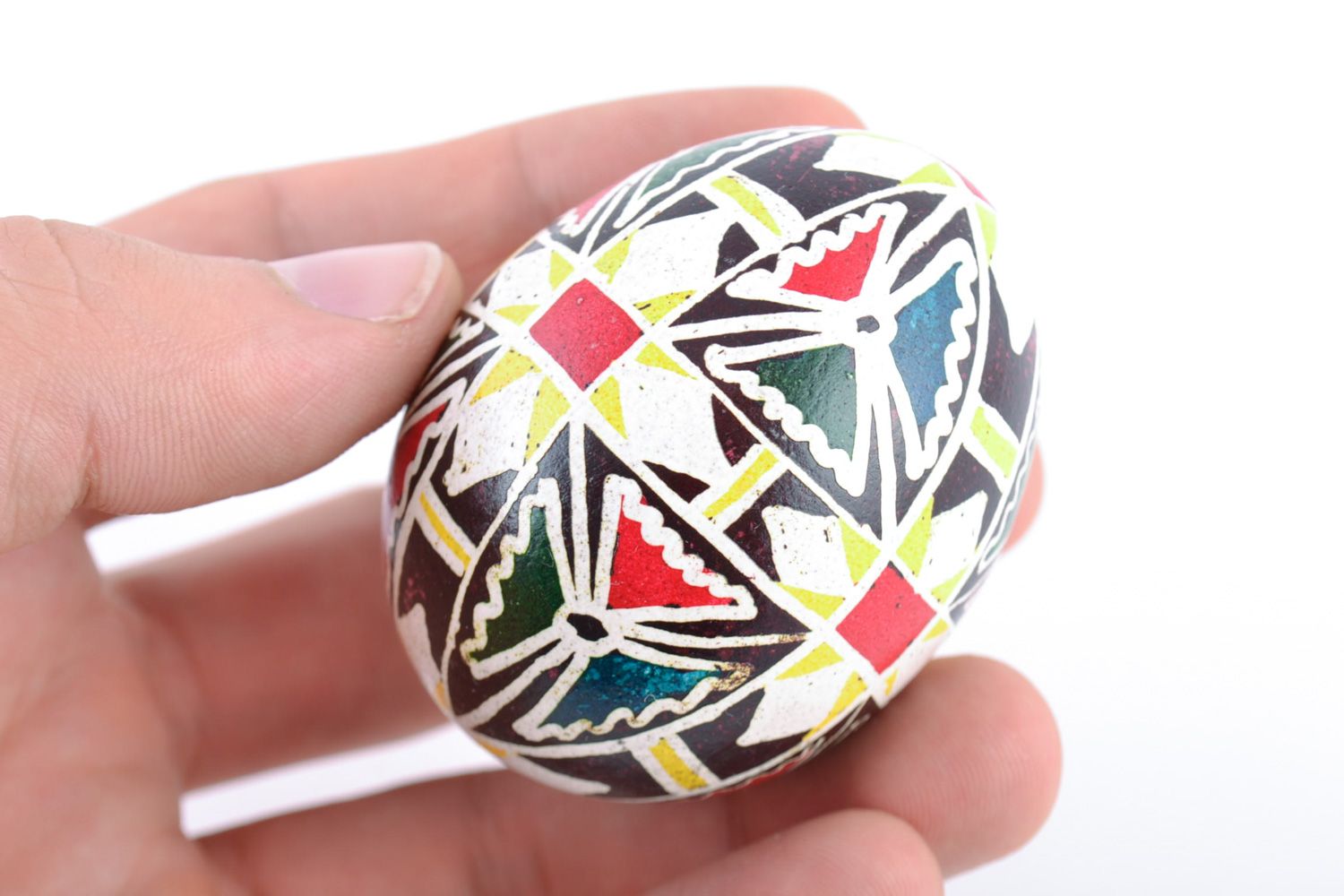 Handmade colorful egg painted with acrylics with geometric ornaments Easter decor photo 2