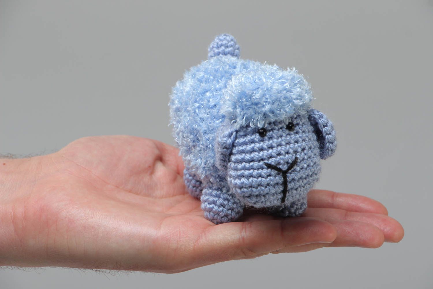 Soft crocheted toy lamb blue beautiful handmade for home and children photo 5