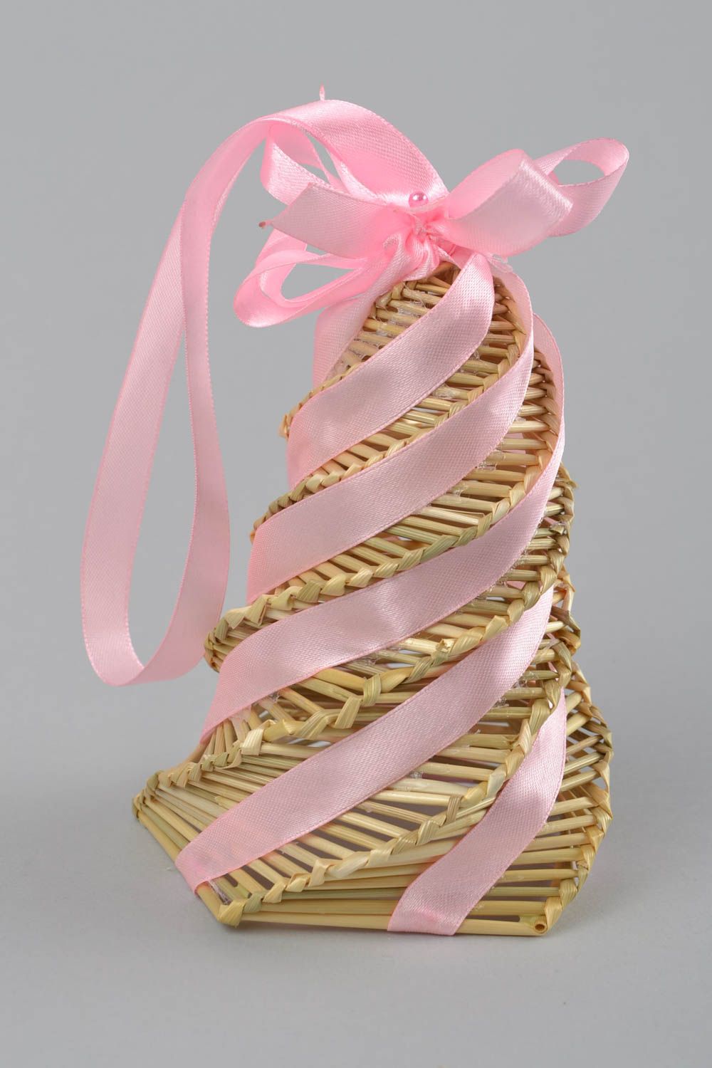 Handmade beautiful woven bell made of straw on satin ribbon photo 3