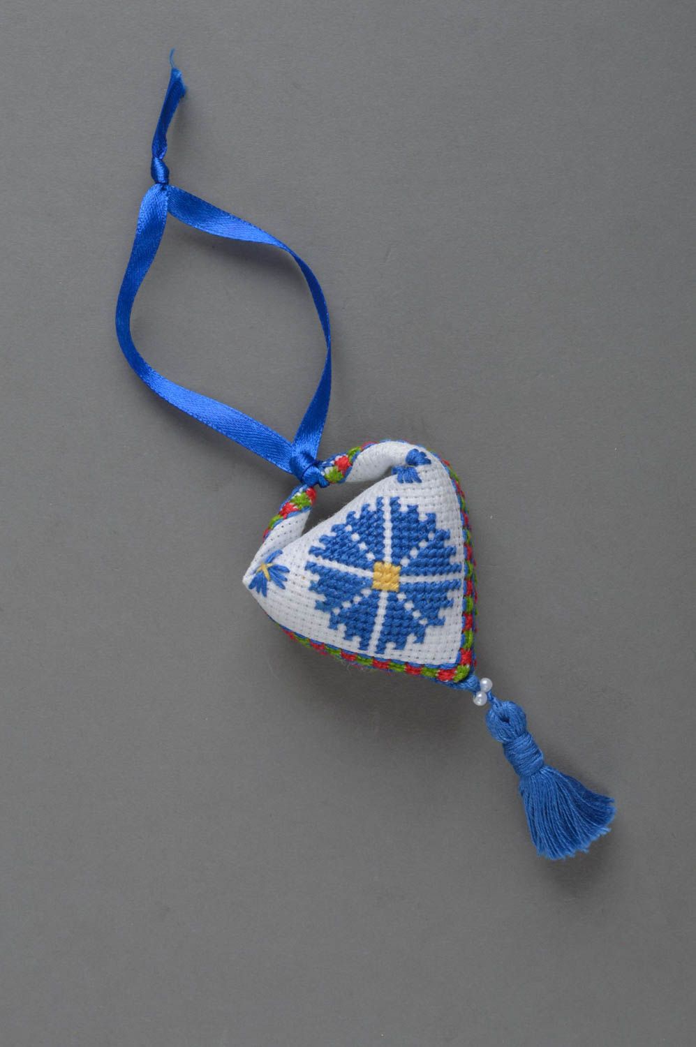 Beautiful handmade keychain unusual embroidered pendant stylish accessory photo 2