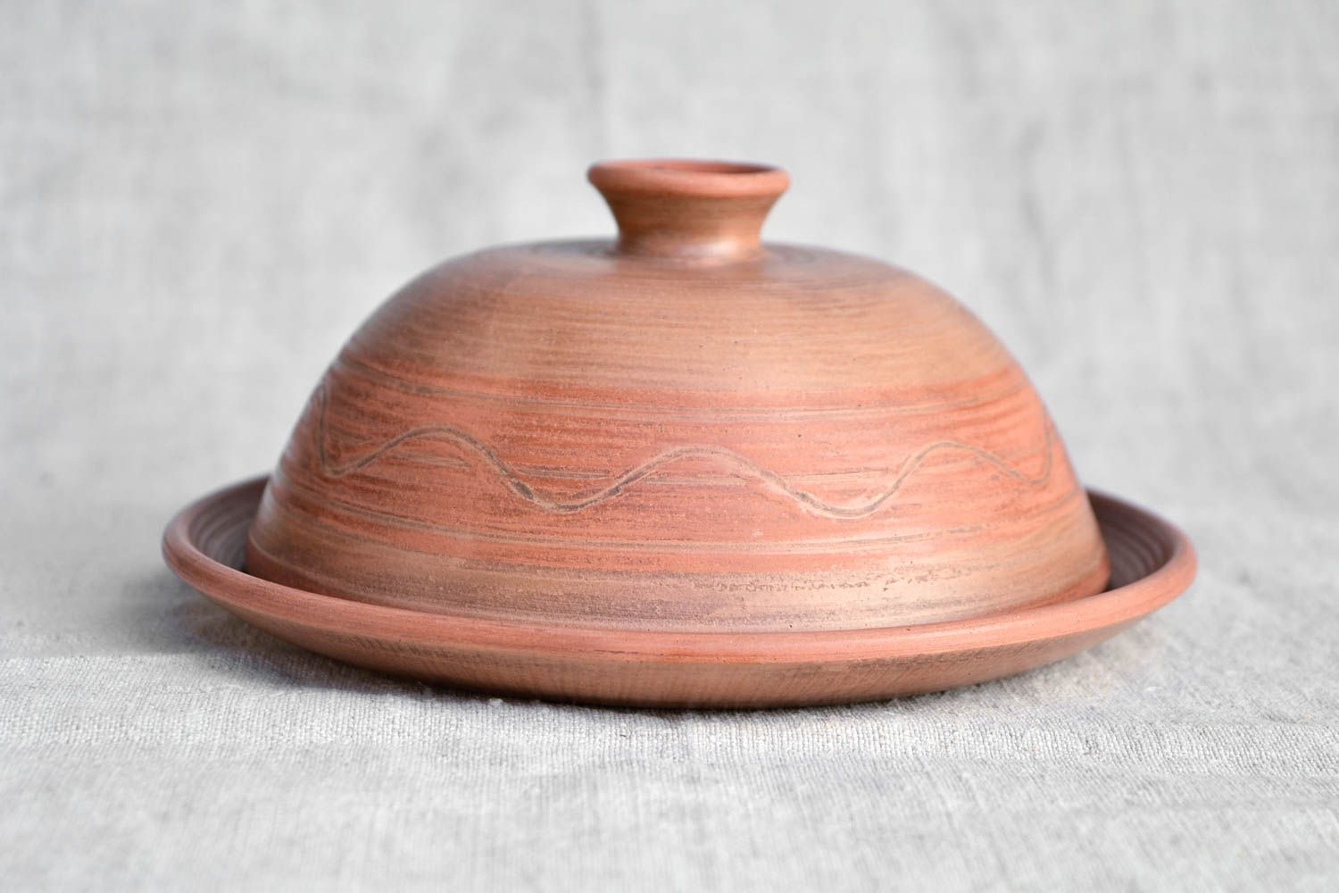 Plato de cerámica con tapa utensilio de cocina vasija de barro para manteca foto 4