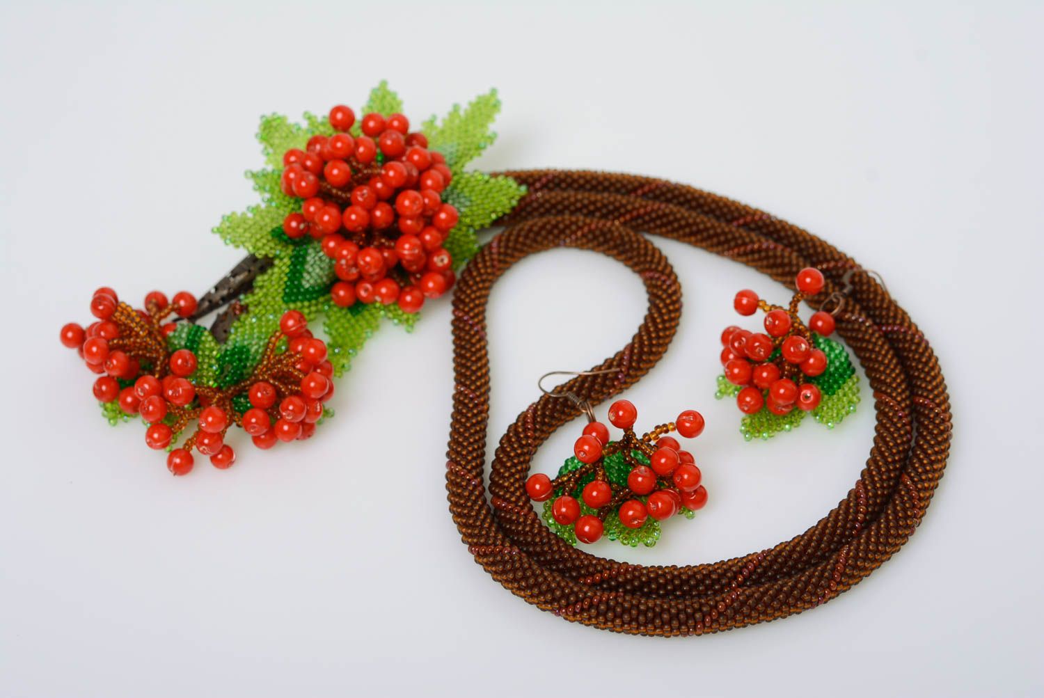 Set of beaded jewelry cord necklace and earrings handmade accessories Kalina photo 5