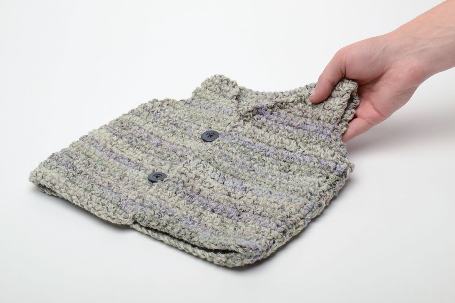 Gilet sans manches tricoté au crochet gris fait main pour enfant de 1 à 3 ans photo 4
