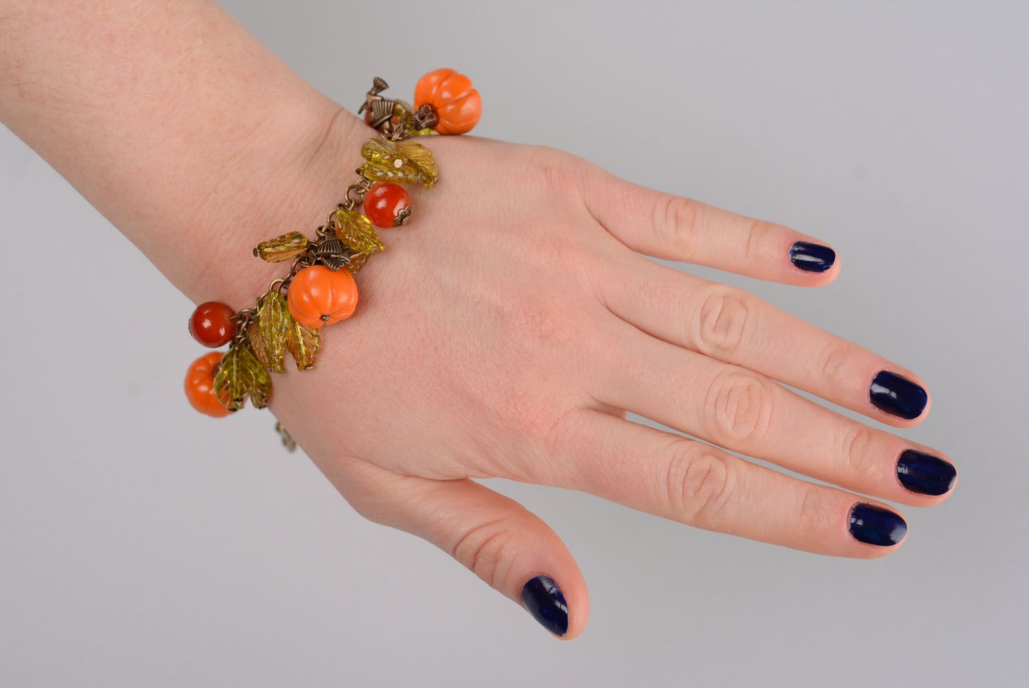 Polymer clay wrist bracelet Pumpkins photo 1