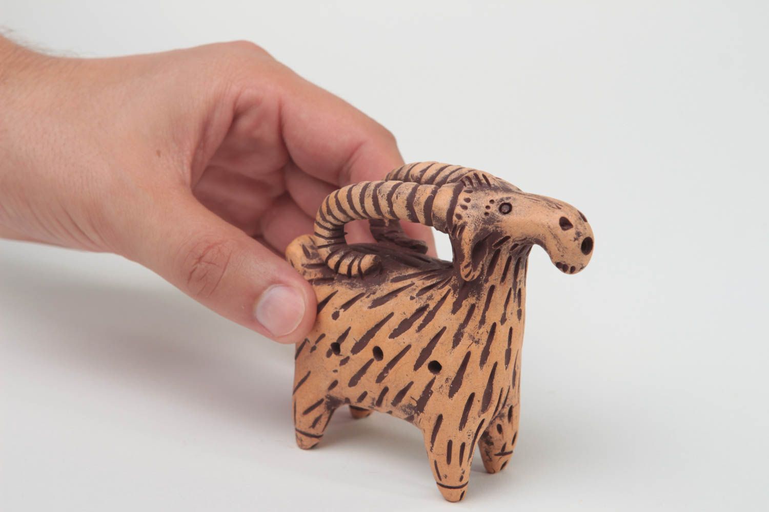 Handmade eco toy stylish whistle goat unusual whistle made of clay ceramic toy photo 5