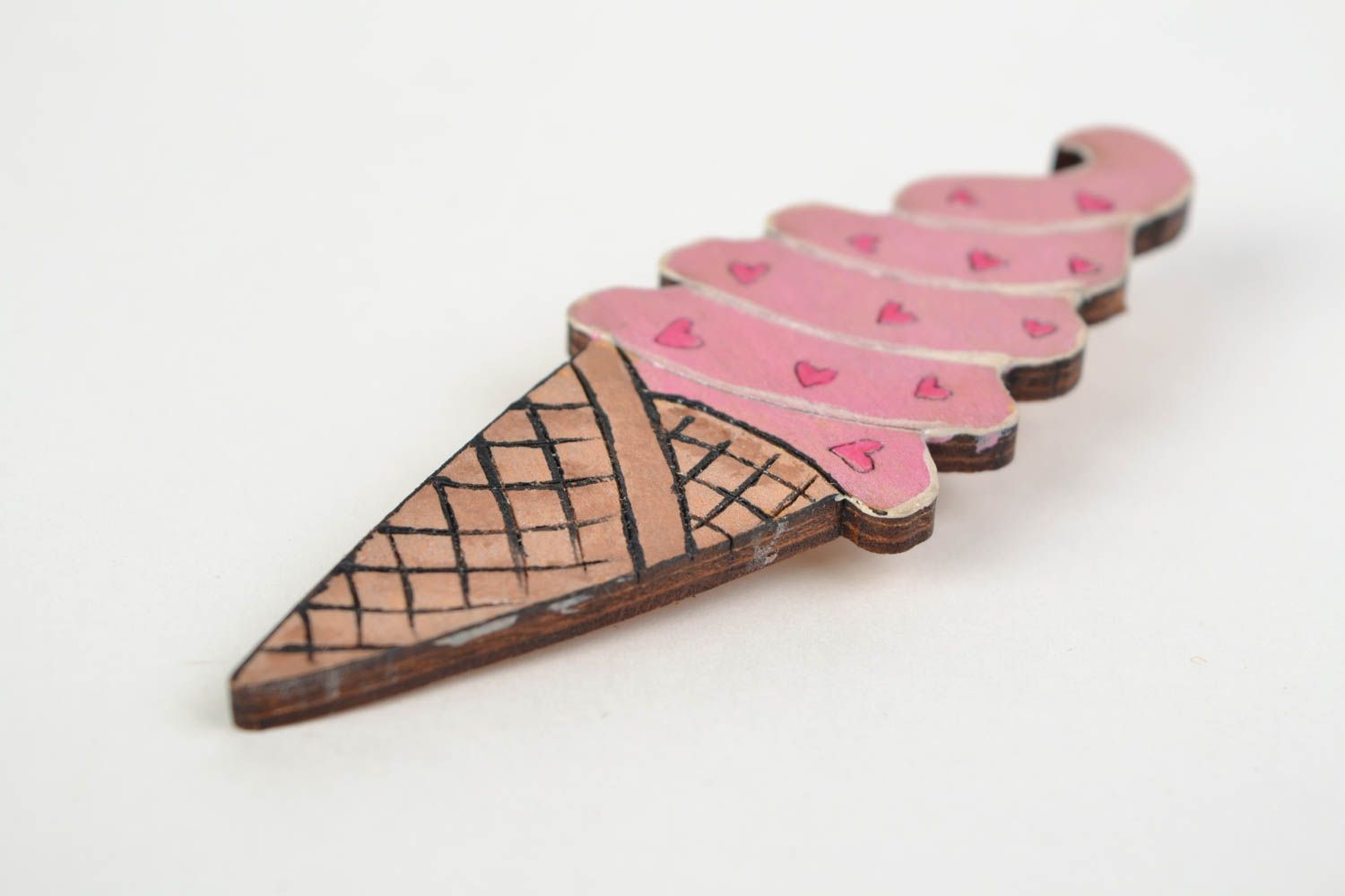 Homemade wooden brooch in the shape of ice cream painted with acrylics photo 3
