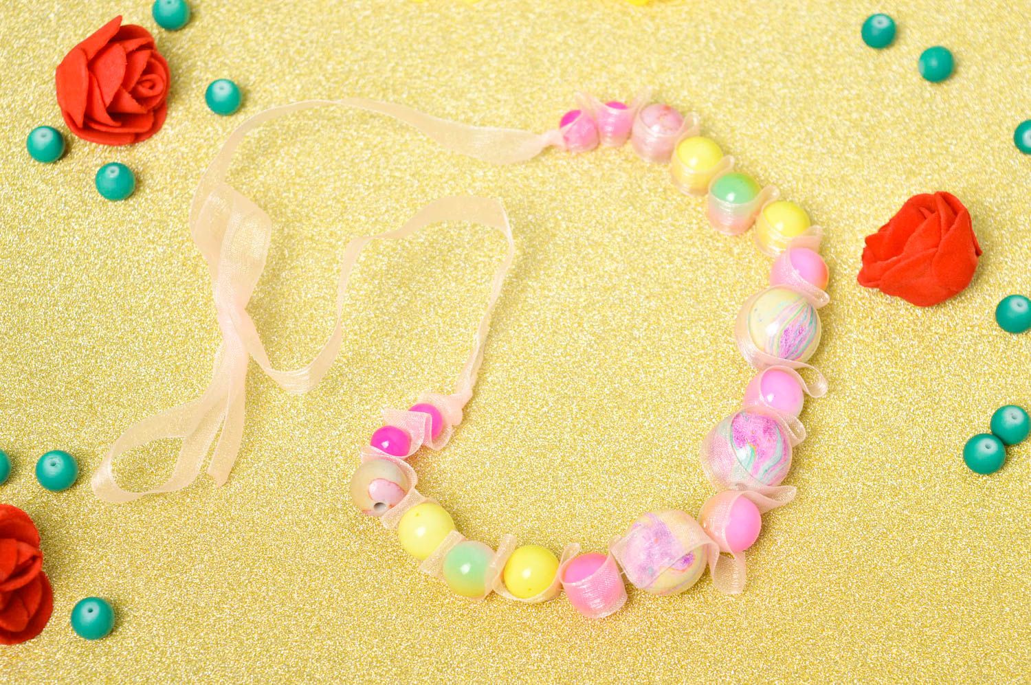 Beaded necklace handmade accessories ribbon necklace bright necklace womens gift photo 1