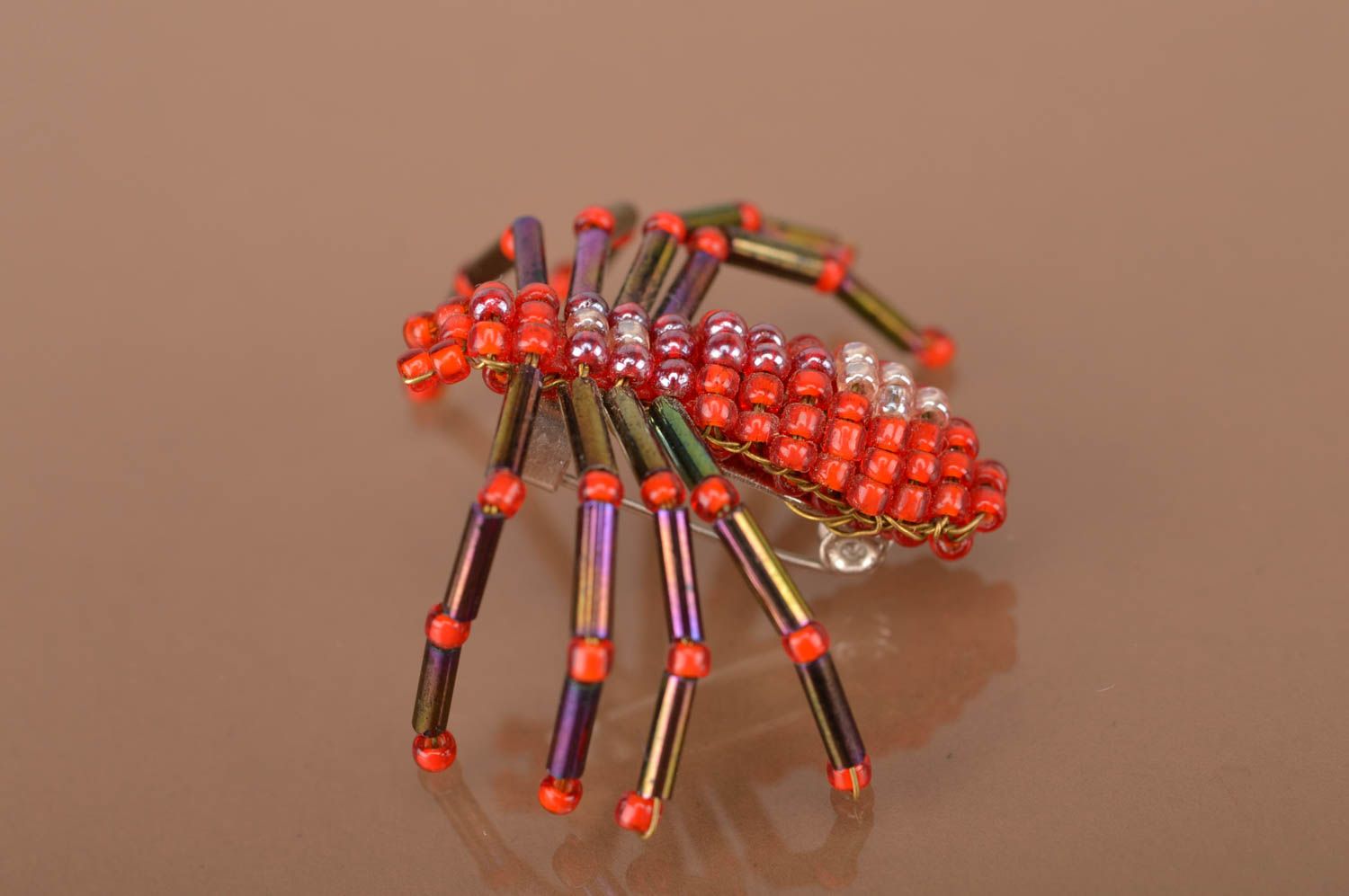 Broche en perles de rocailles Araignée rouge faite main originale cadeau photo 5