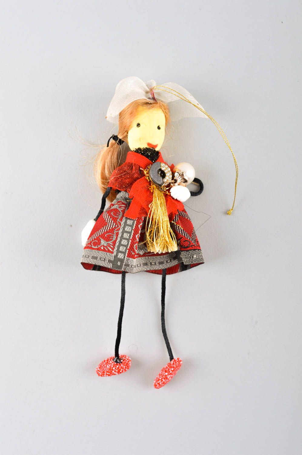 Авторская кукла ручной работы коллекционная кукла с бусинами кукла для интерьера фото 2