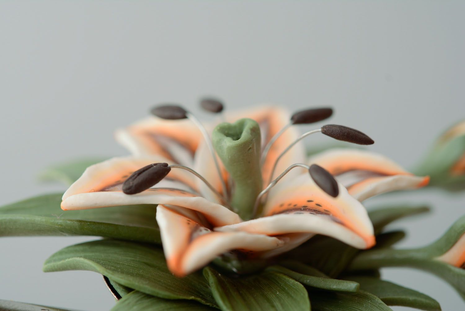 Hair pin-brooch made of polymer clay Lily photo 5